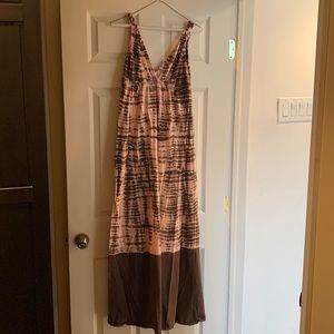 Gypsy size small long pink and brown tie die dress, floor length